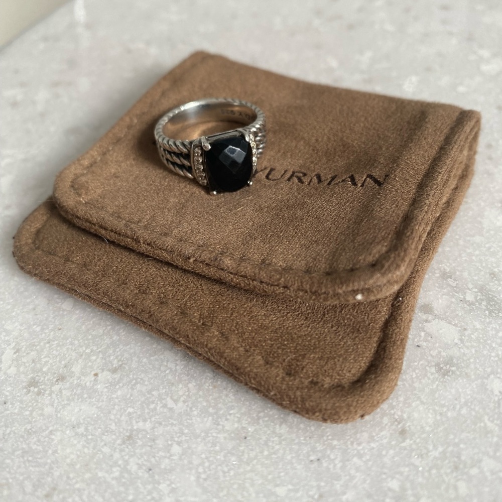 David Yurman Diamond & Onyx Petite Wheaton Ring